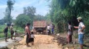 Gotong Royong Pemuda Karang Taruna dan Warga Banjar Tabulu Perbaiki Jalan Poros Desa