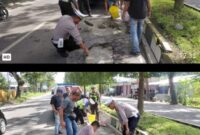 DEMI KESELAMATAN PENGGUNA JALAN, PERSONIL SAT LANTAS POLRES LANGKAT TAMBAL JALAN BERLUBANG