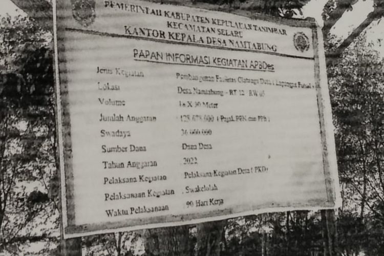 Gawat Diduga Papan Informasi Pembangunan Lapangan Futsal Desa Namtabun Tidak Sesuai Dengan SPJ 