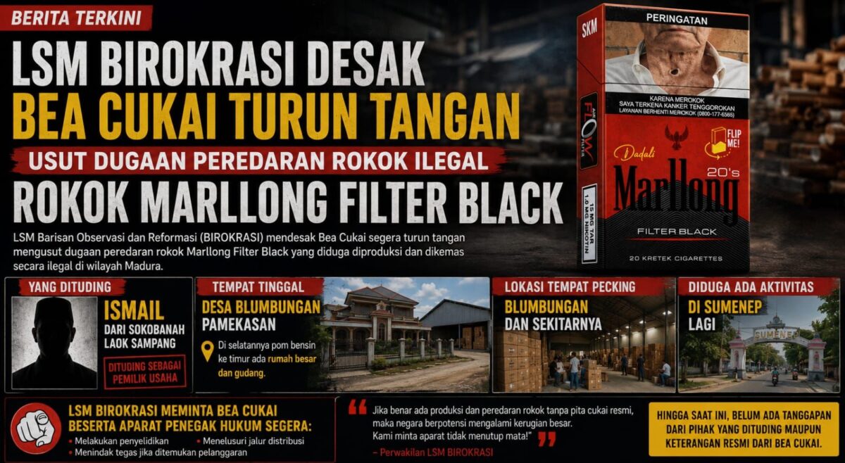 LSM BIROKRASI Desak Bea Cukai Usut Dugaan Peredaran Rokok Marllong Filter