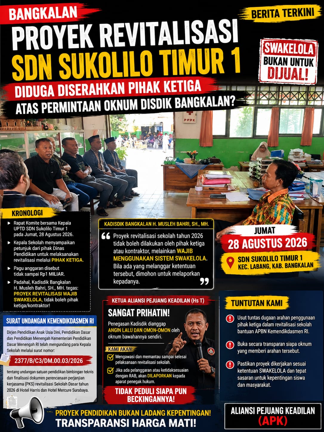 Revitalisasi SDN Sukolilo Timur 1 Disorot, Diduga Ada Arahan Gunakan Pihak Ketiga