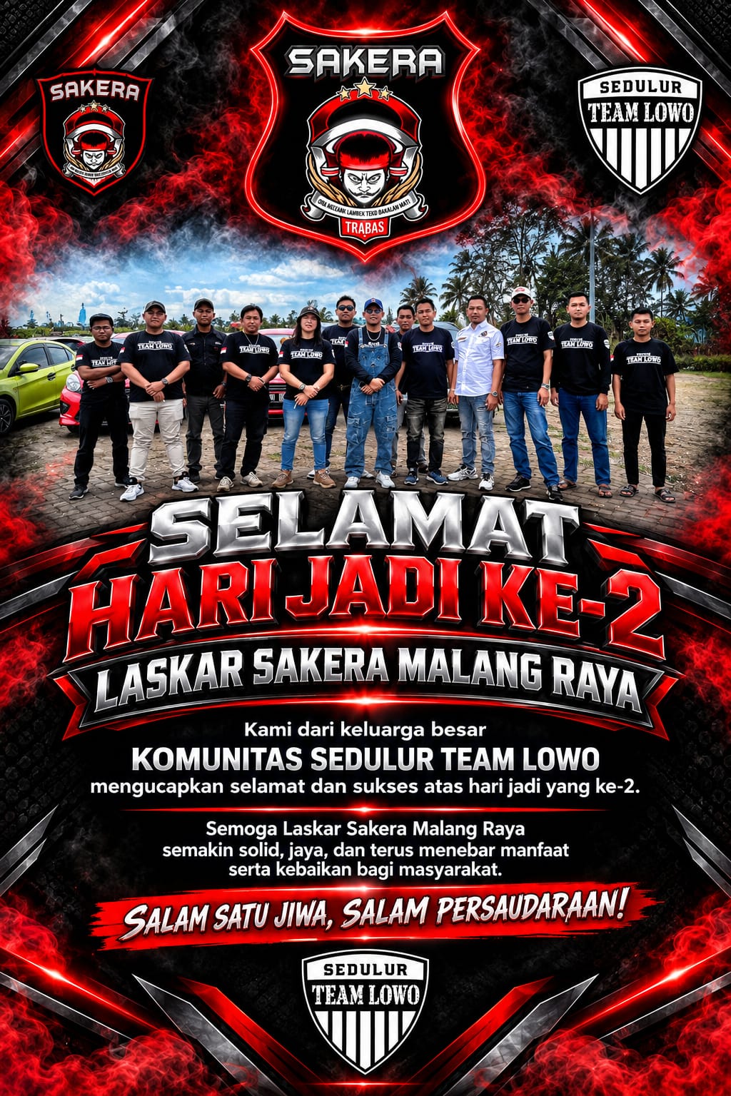 Team Lowo Hadiri Hari Jadi ke-2 Ormas Laskar Sakera Trabas Malang Raya