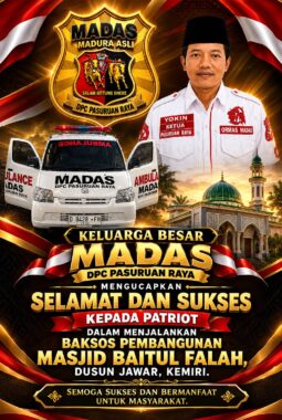 MADAS (Madura Asli Daerah Anak Serumpun) DPC Pasuruan Raya Hadir dalam Baksos Pembangunan Masjid Baitul Falah di Puspo