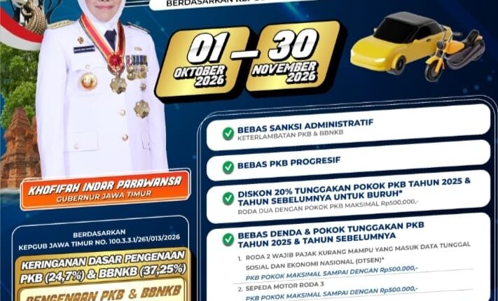 Pemprov Jatim Gelar Pemutihan Pajak Kendaraan, Berlaku hingga 30 November 2026