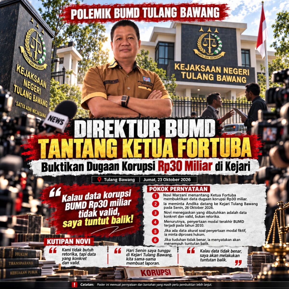 Novi Marzani: Kalau Data Korupsi BUMD Rp30 Miliar Tidak Valid, Saya Tuntut Balik Ketua Fortuba!